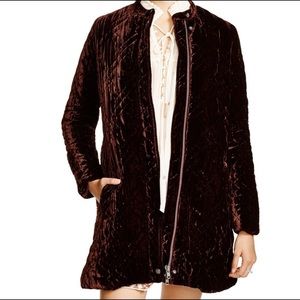 Free People Quilted Velvet Coat mid length brown
